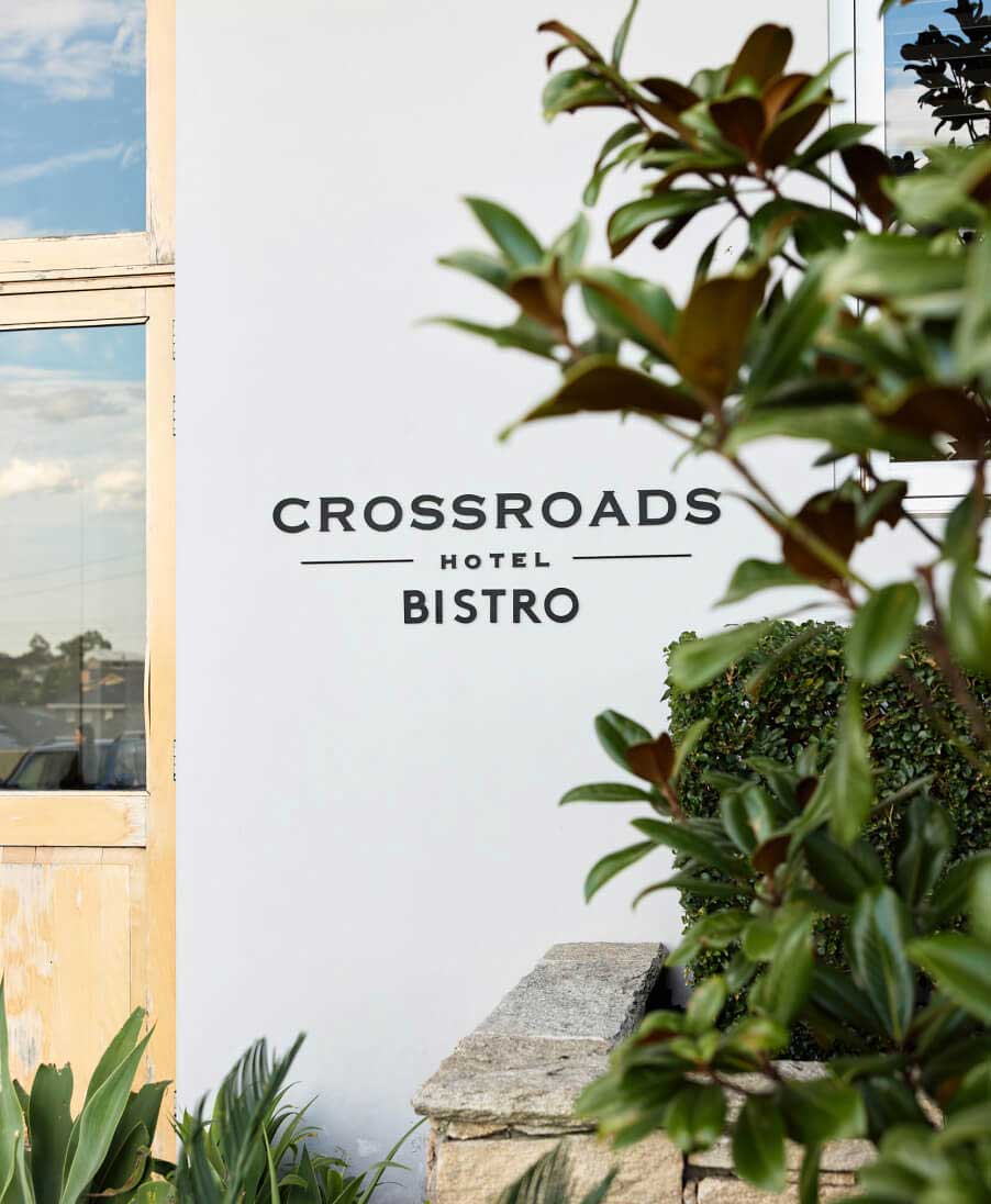 Crossroads Hotel & Bistro signage on front of building